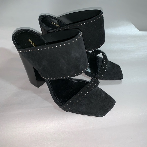 nwob SAINT LAURENT PARIS size 38 black suede MULES - Picture 8 of 11
